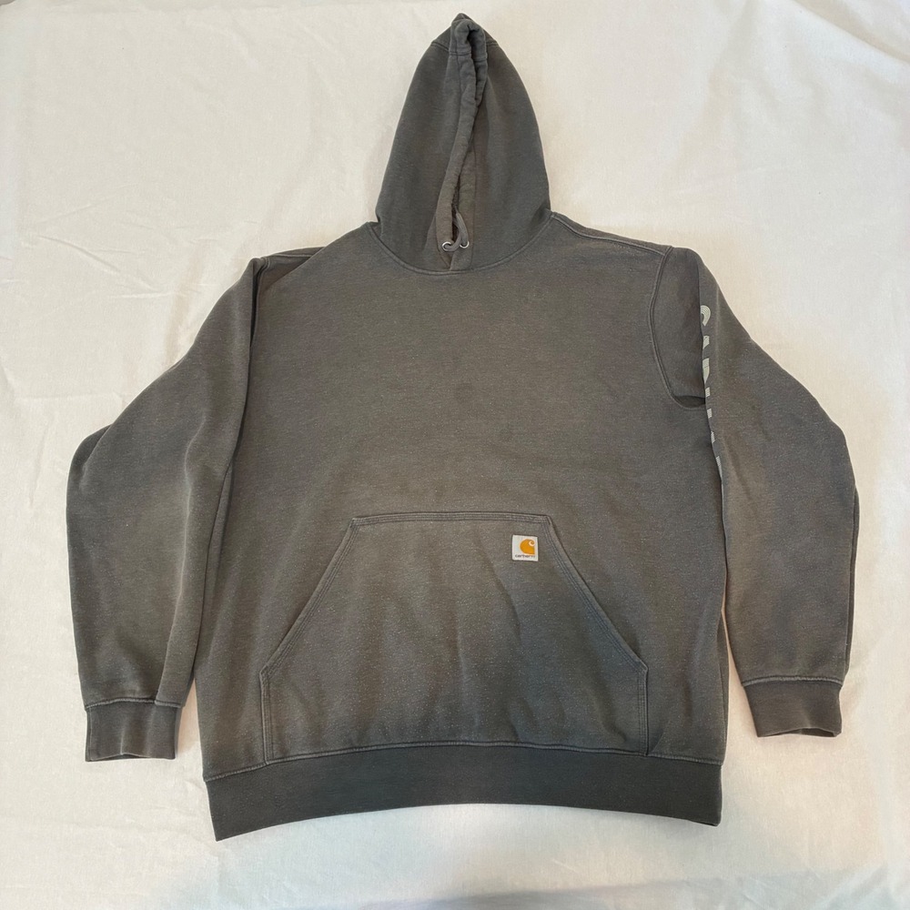 Carhartt Hoodie Mens XL Gray Loose Fit Graphic Sleeve TS6022-M